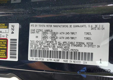 2024 Toyota Tacoma Sr5 4Wd z USA, uszkodzony, nr VIN 3TYLB5JN3RT002144